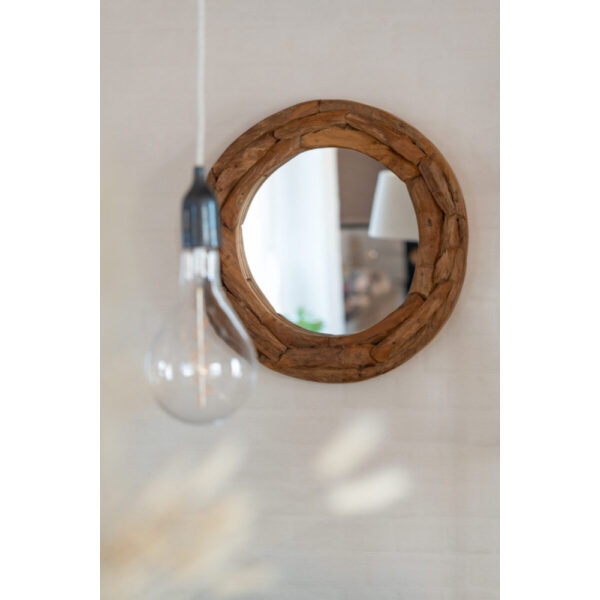 MIRROR ROUND PIECES TEAK WOOD NATURAL SMALL - Bilde 3