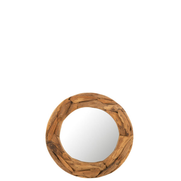 MIRROR ROUND PIECES TEAK WOOD NATURAL SMALL