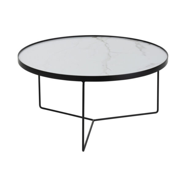 COFFEE TABLE ROUND MDF/IRON BLACK/WHITE MARBLED