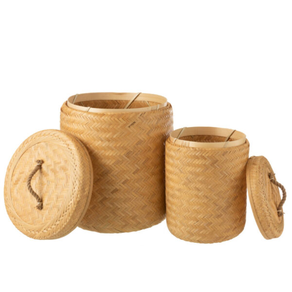 SET OF 2 STORAGE BASKETS ROUND BAMBOO NATURAL - Bilde 2