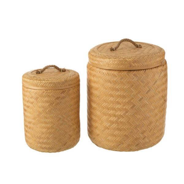 SET OF 2 STORAGE BASKETS ROUND BAMBOO NATURAL - Bilde 3