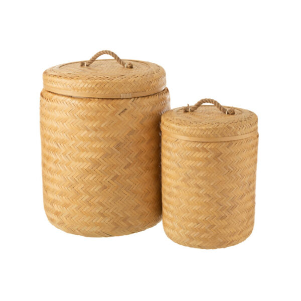 SET OF 2 STORAGE BASKETS ROUND BAMBOO NATURAL