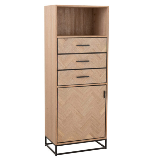 CUPBOARD HIGH 3 DRAWERS ZIGZAG WOOD/METAL NATURAL/BLACK