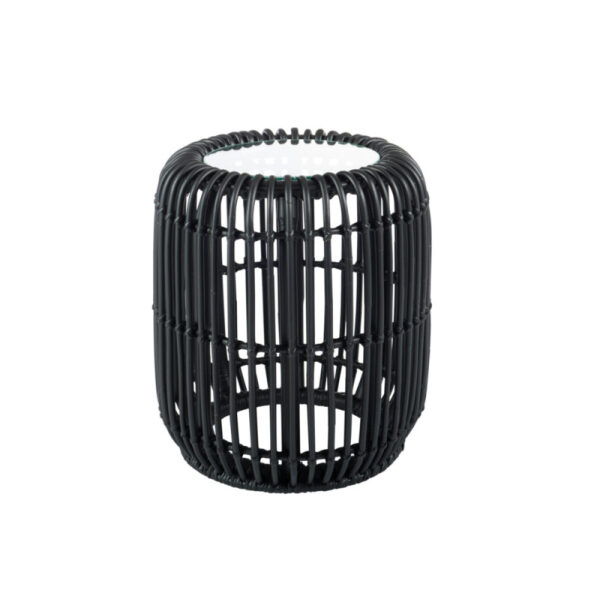 SIDE TABLE ROUND RATTAN/GLASS MAT BLACK