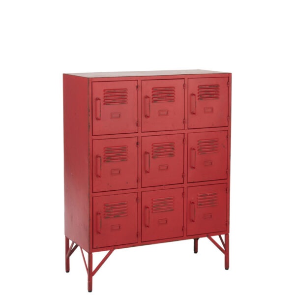 CUPBOARD 9 DRAWER METAL RED