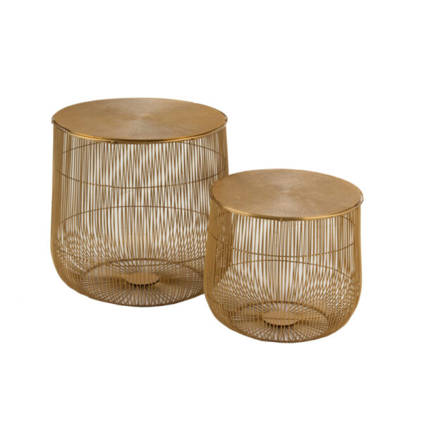 SET OF 2 SIDE TABLES BASKET METAL GOLD