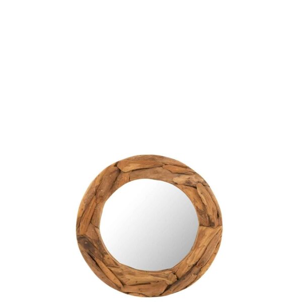 MIRROR ROUND PIECES TEAK WOOD NATURAL SMALL - Bilde 4