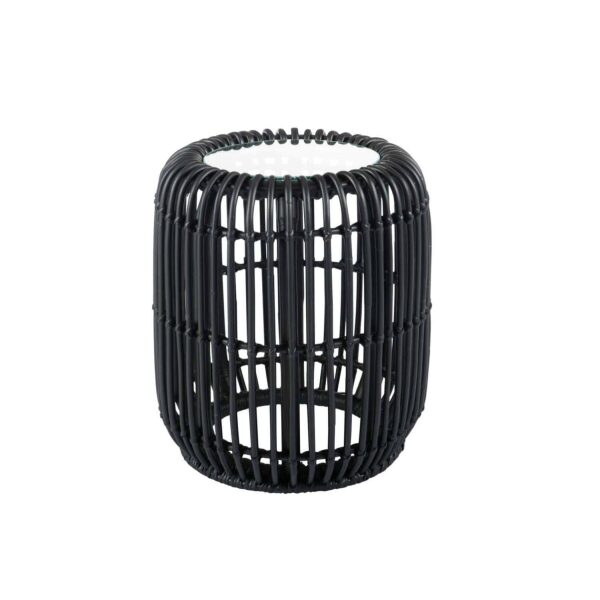 SIDE TABLE ROUND RATTAN/GLASS MAT BLACK - Bilde 4