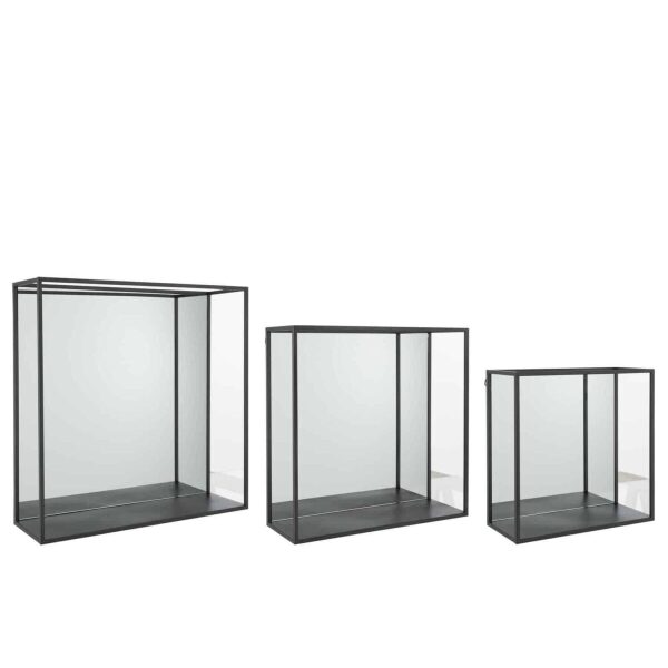 SET OF 3 WALL RACK MIRROR SQUARE METAL/GLASS BLACK - Bilde 2