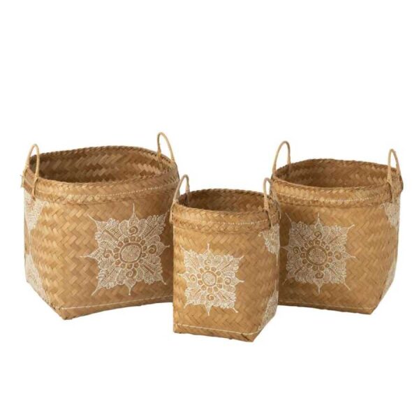 SET OF 3 BASKETS DRAWING BAMBOO WHITE/NATURAL