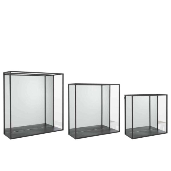 SET OF 3 WALL RACK MIRROR SQUARE METAL/GLASS BLACK - Bilde 3