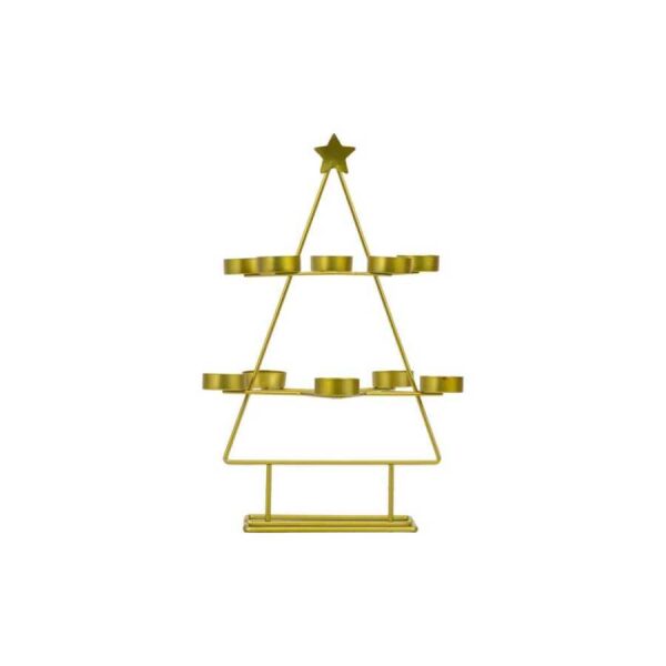 Xmas Tree Tealight Holder x10 Gold 250x245x380mm-