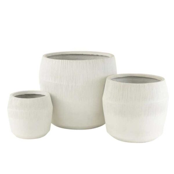 SET OF 3 FLOWERPOT FIBER CLAY WHITE