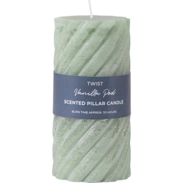 Vanilla Pillar Candle Twist Sage (2pk) D75x150mm-