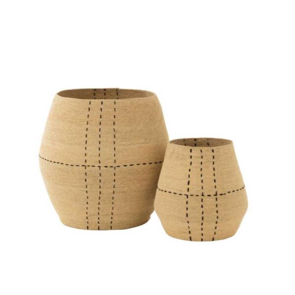 SET OF 2 BASKET DOTTED LINES SEAGRASS NATURAL/BLACK