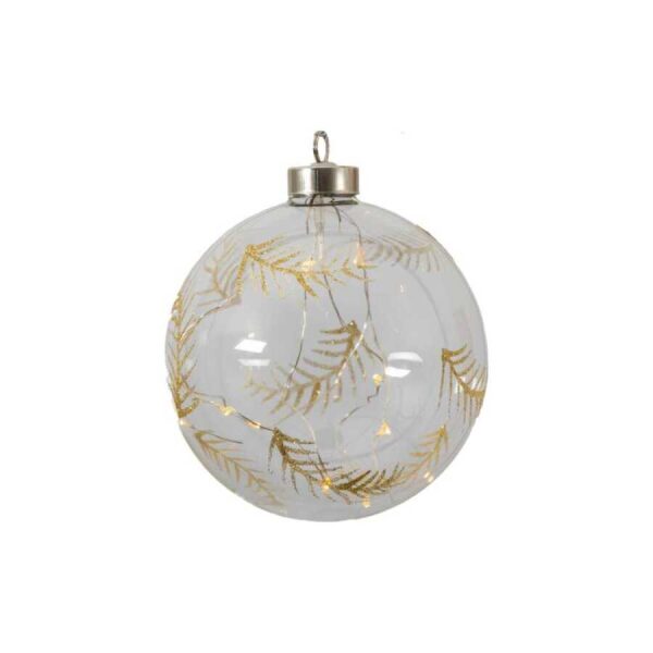 Feather Etched Bauble with LED Clear 120x120x140mm-