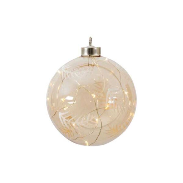 Feather Etched Bauble with LED Amber 120x120x140mm-