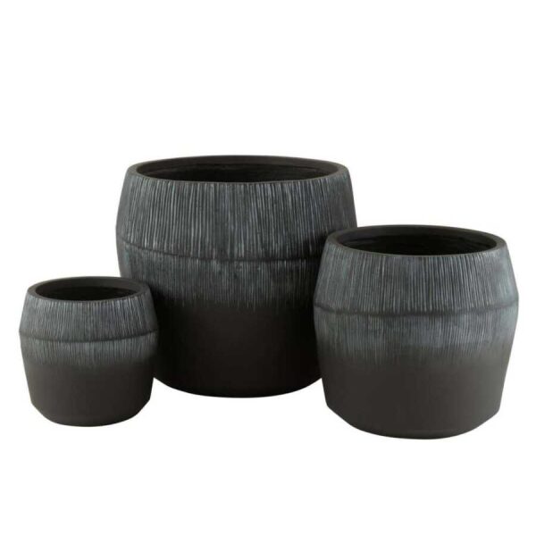 SET OF 3 FLOWERPOT FIBER CLAY BLACK