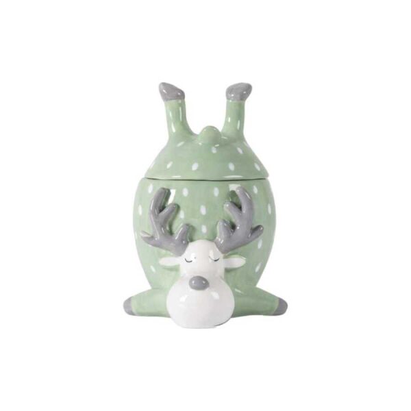 Reindeer Pot with Lid Green 145x125x175mm-