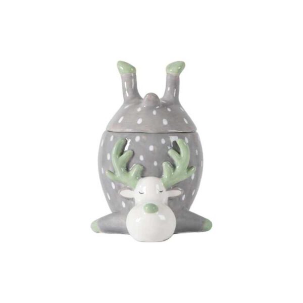 Reindeer Pot with Lid Grey 145x125x175mm-