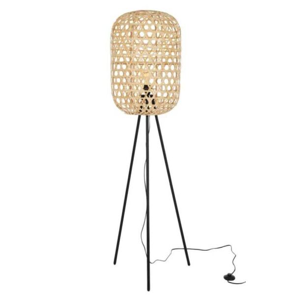 LAMP STANDING TRIPOD ROUND BAMBOO METAL NATURAL/BLACK