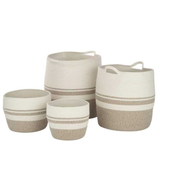 SET OF 4 BASKET STRIPES POLYESTER WHITE/GREI