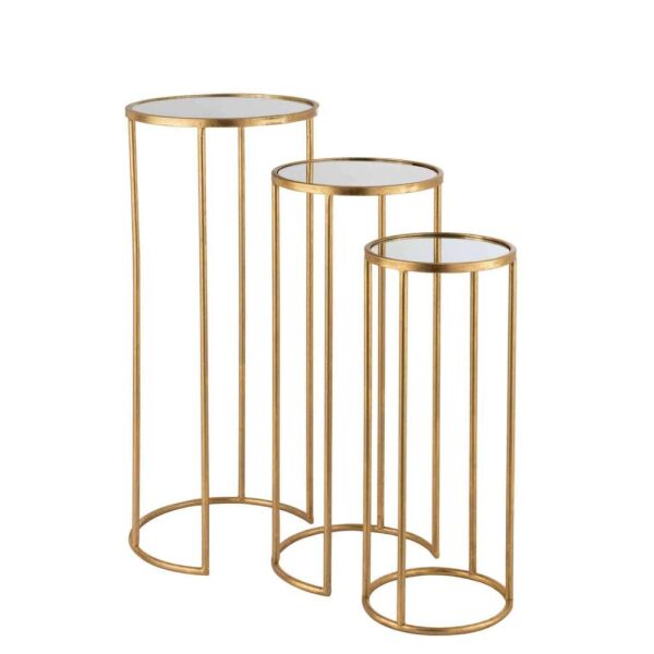 SET OF 3 SIDE TABLES LEO MIRROR IRON GOLD - Bilde 4