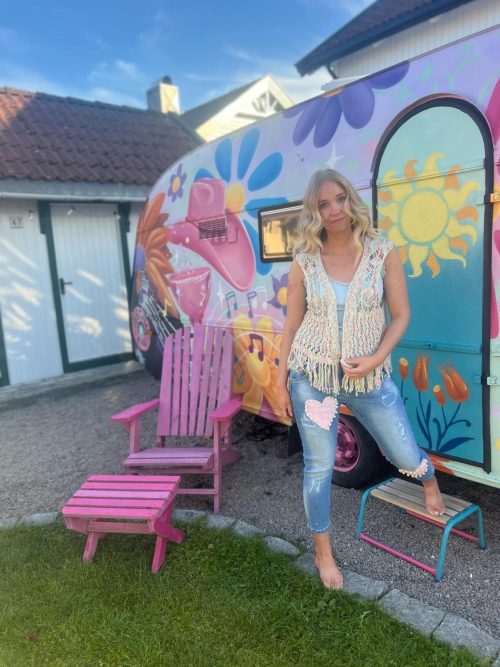 S. Woman denimbukse med hjerter og perler - Bilde 3