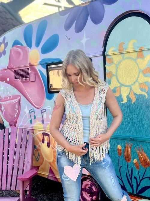 S. Woman denimbukse med hjerter og perler - Bilde 2
