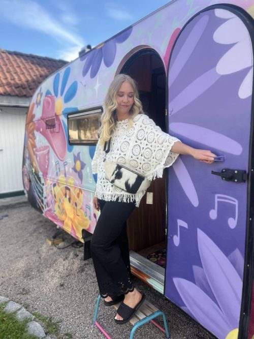 Heklet topp med frynser - hvit - Bilde 4