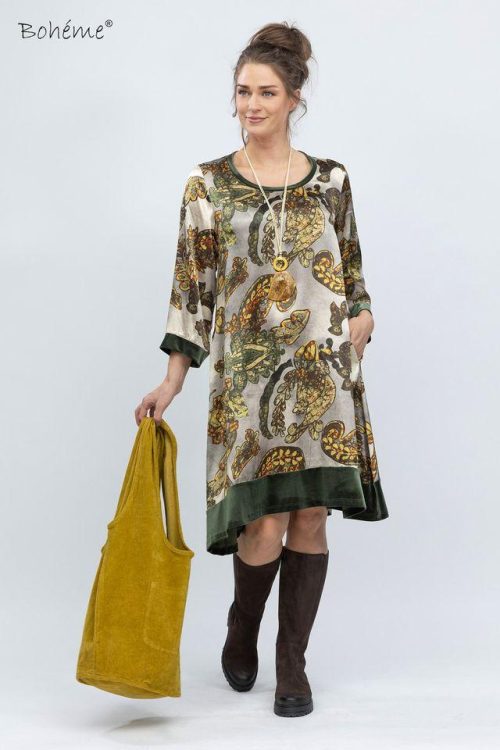 Boheme kjole - petrol print - oliven print - Bilde 5