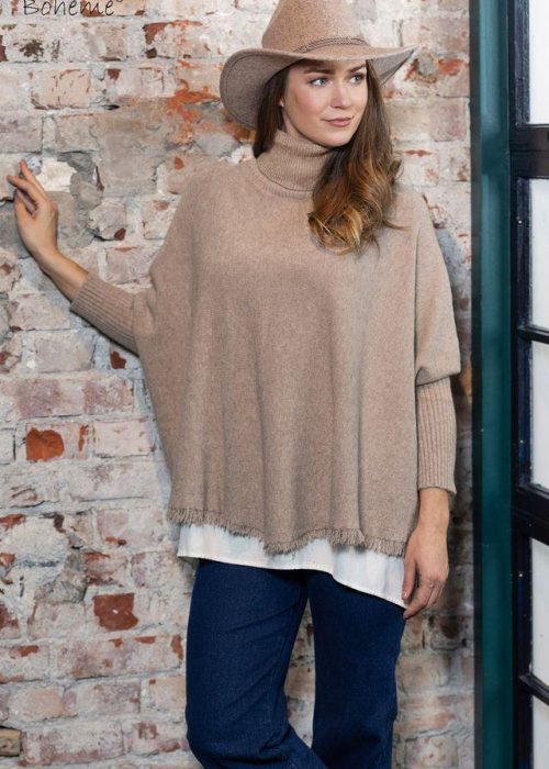 Boheme genser med frynser - sand