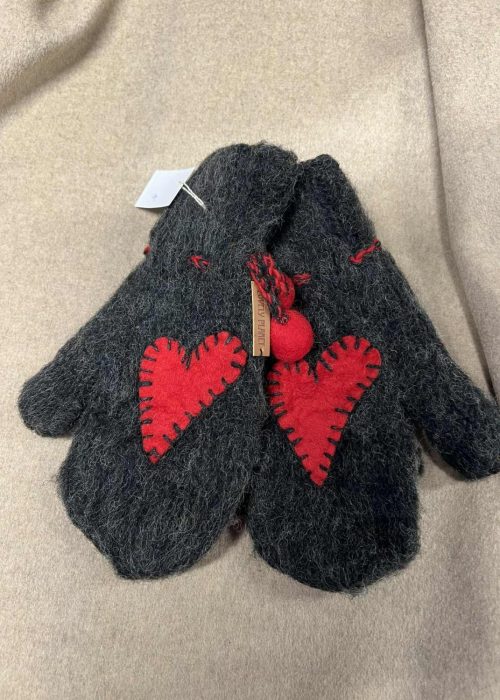 Lovely Planet ullvotter med hjerte - koksgrå med rød