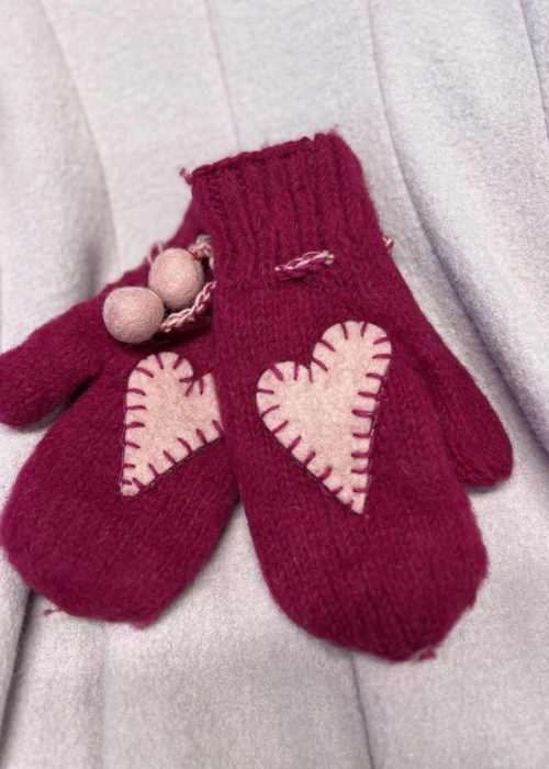 Lovely Planet ullvotter med hjerte - cerise med rosa