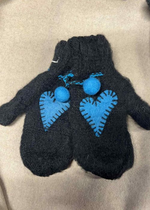 Lovely Planet ullvotter med hjerte - sort med turkis