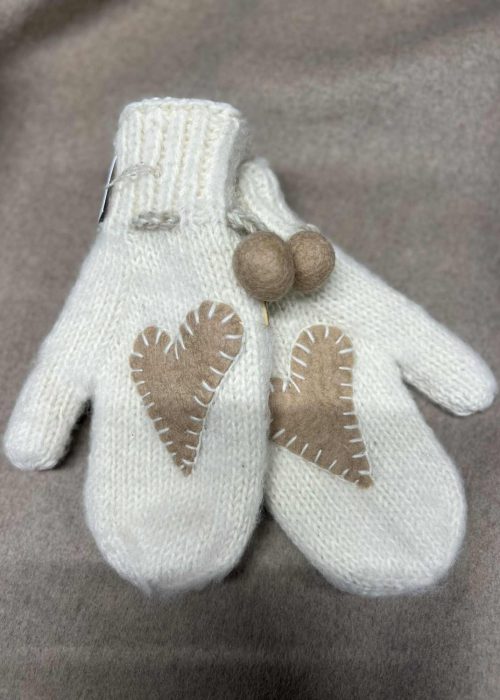 Lovely Planet ullvotter med hjerte - creme med beige