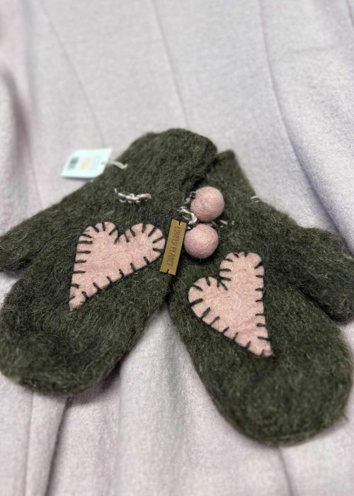 Lovely Planet ullvotter med hjerte - brun med rosa