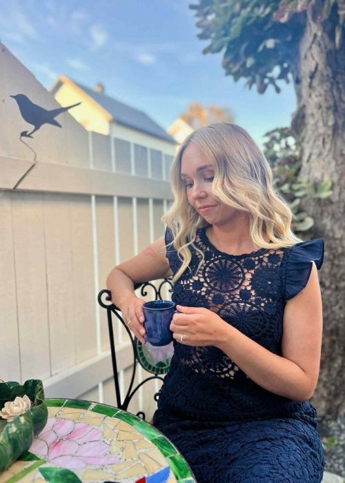 In Front heklet topp - Luis blouse blå og natur