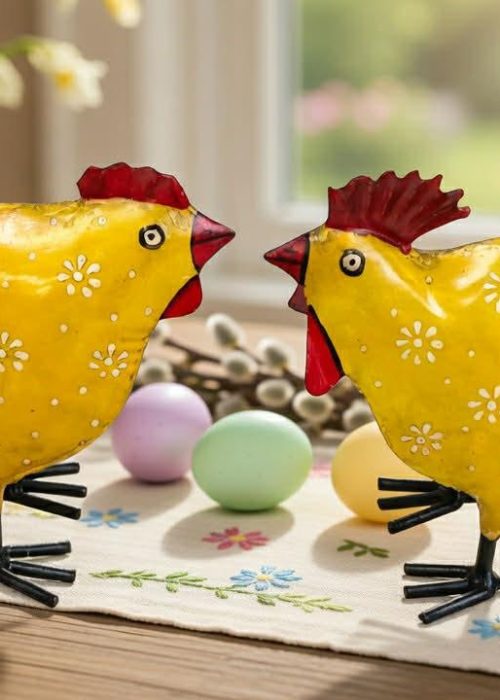 Håndmalt metall kyllingpar - Raffe og Ruth