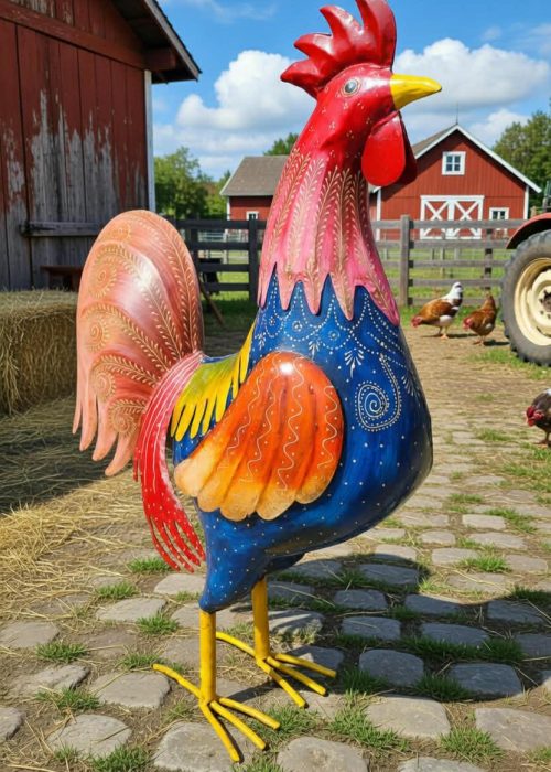 Håndmalt metall hane - Ernst