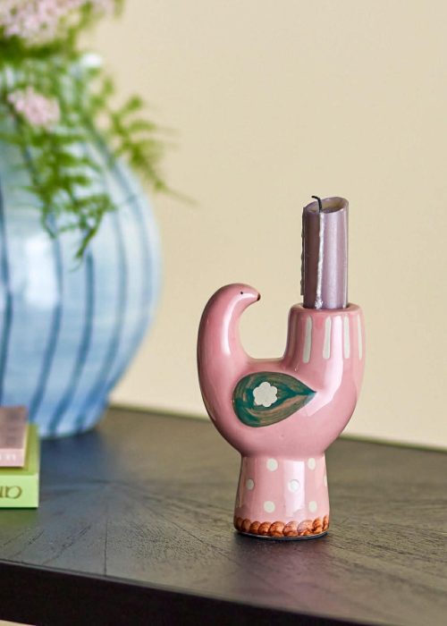 Bloomingville lysestake - Trudy - rosa - keramikk