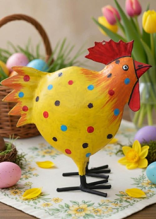 Håndmalt metall kylling - Charlie