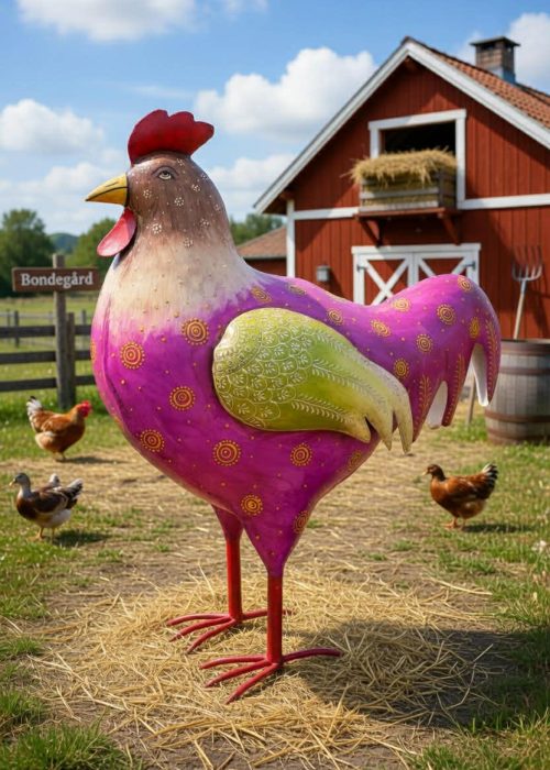 Håndmalt metallhøne - Gertrud