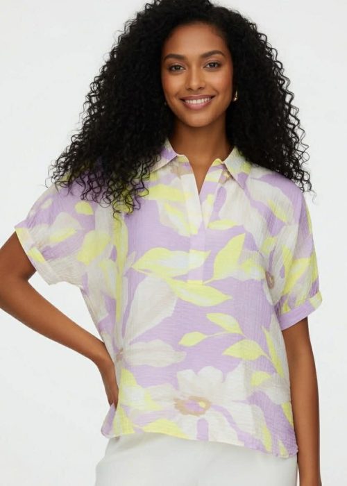 NOEN bluse - lavendel og gul