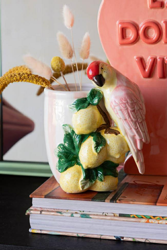 EDG vase med papegøye - rosa multi