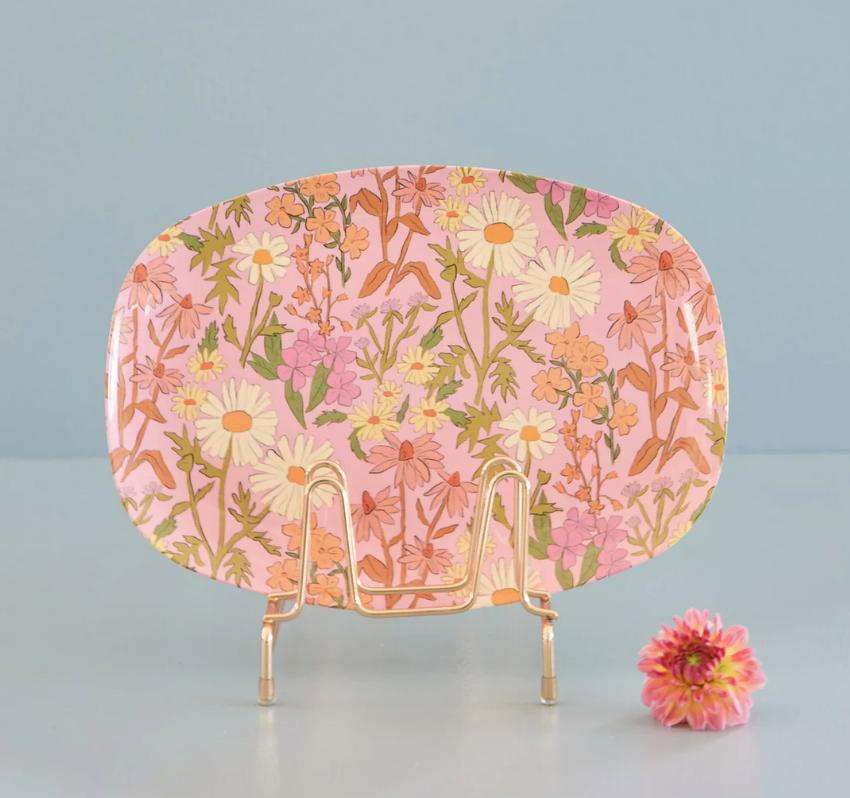 Rice oval tallerken/fat  - melamin - Daisy rosa